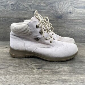 Wanderlust Suede Ankle Boots Womens 11WW Beige Knit Collar Lace Up T10459